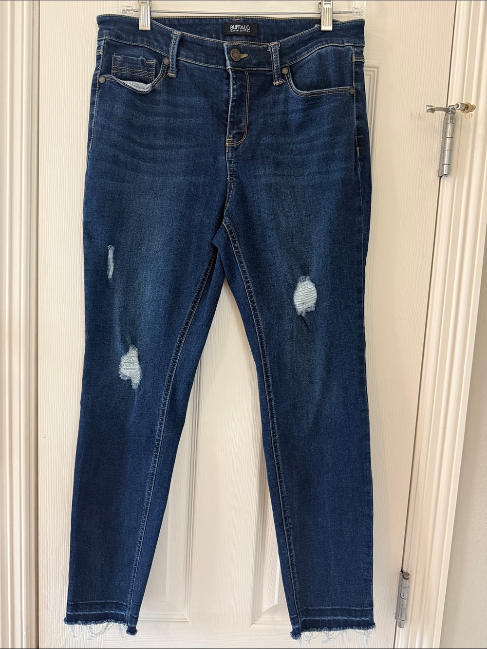 Buffalo David Bitton Women's Dark Blue Distressed Mid-Rise Skinny Jeans, Sz 8